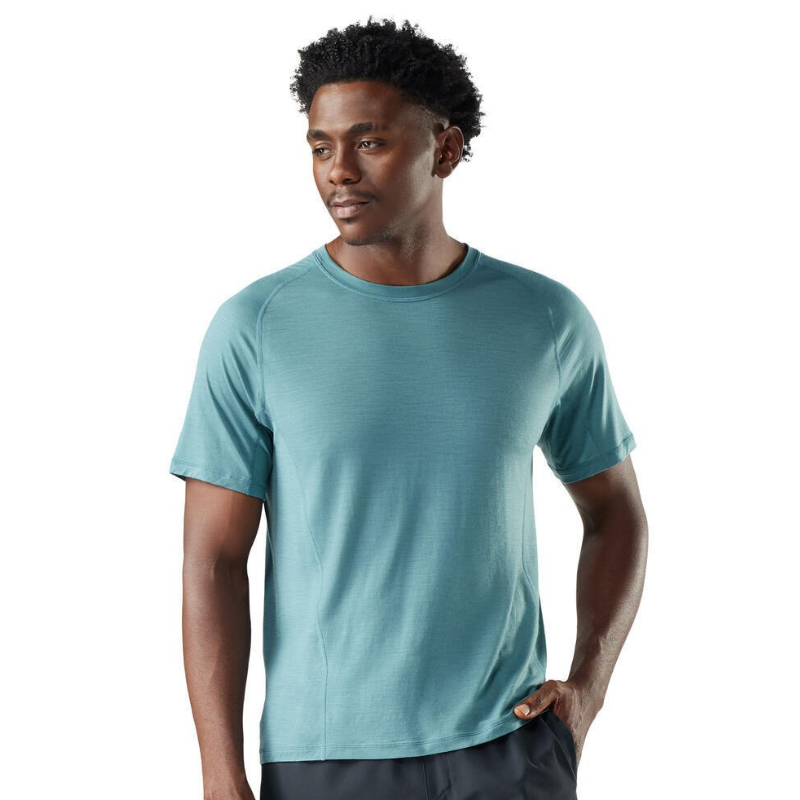 Smartwool Men's Active Ultralite Short Sleeve Tee (SW016544) in dusty teal. A lightweight, breathable merino wool blend t-shirt designed for active outdoor performance