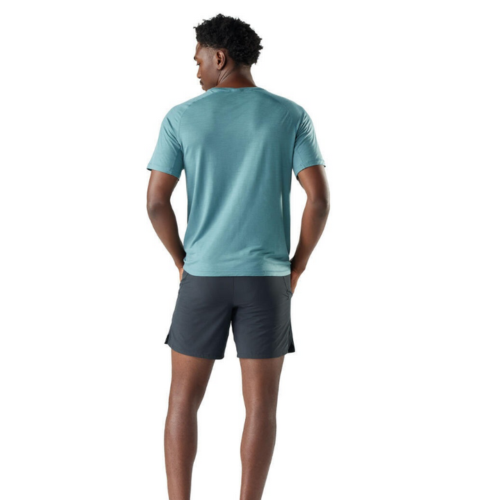 Smartwool Men's Active Ultralite Short Sleeve Tee (SW016544) in dusty teal. A lightweight, breathable merino wool blend t-shirt designed for active outdoor performance