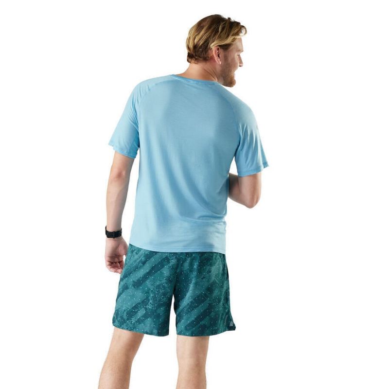 Smartwool Men's Active Ultralite Short Sleeve Tee (SW016544) in mineral blue. A lightweight, breathable merino wool blend t-shirt designed for active outdoor performance