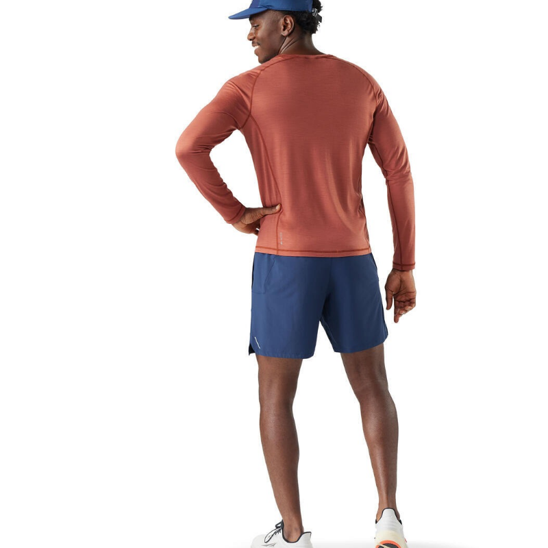Smartwool Men's Active Ultralite Long Sleeve Tee (SW016546) in Burnt Sienna back view. A lightweight, breathable merino wool blend t-shirt designed for active outdoor performance.