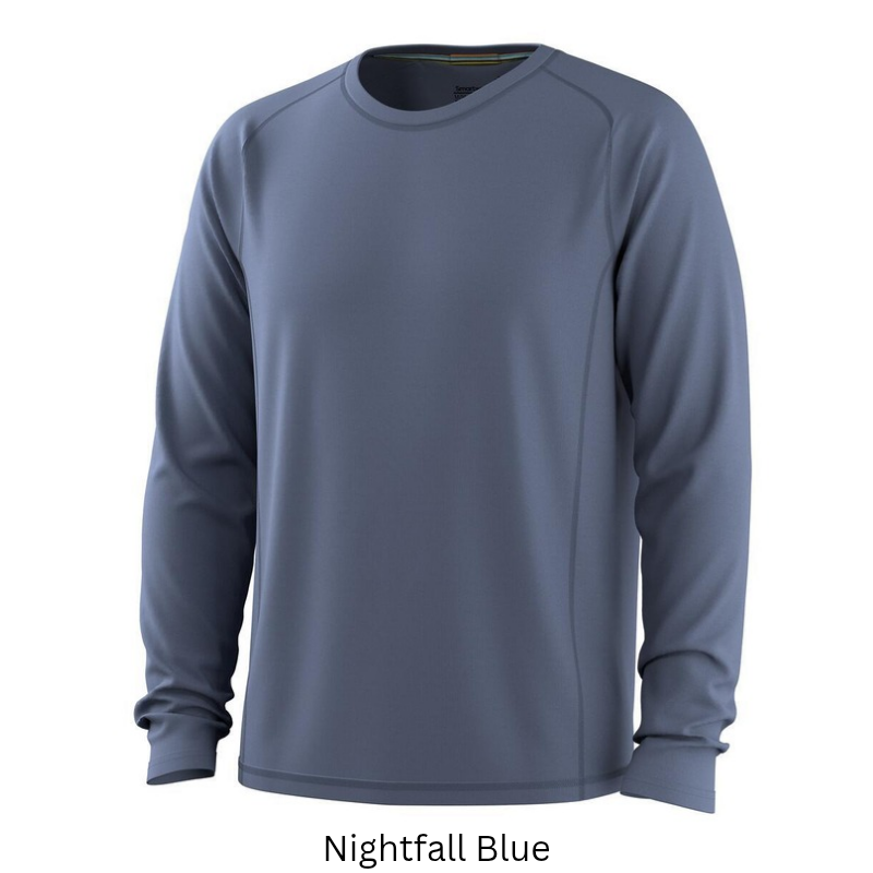 Smartwool Men's Active Ultralite Long Sleeve Tee (SW016546) in nightfall blue. A lightweight, breathable merino wool blend t-shirt designed for active outdoor performance.