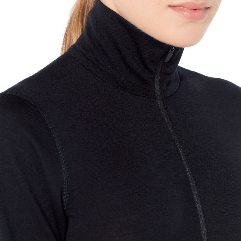 icebreaker Merino Base Layer Women's 200 Oasis Long Sleeve Half-Zip Thermal Top - Black