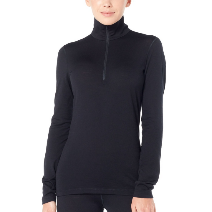 icebreaker Merino Base Layer Women's 200 Oasis Long Sleeve Half-Zip Thermal Top - Black
