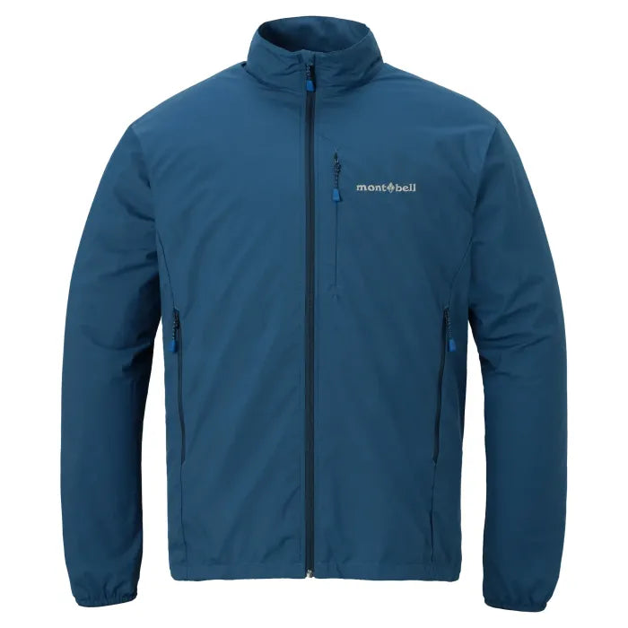 Montbell 3in1 Trail Shell men's in blue green, outer shell jacket with zipped chest pocket, front view