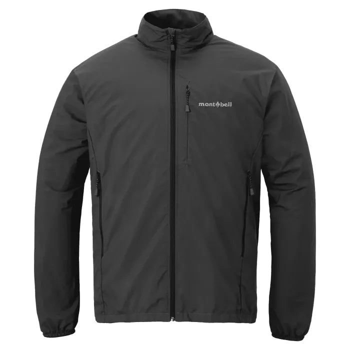 Montbell 3in1 Trail Shell men's in black, outer shell jacket with zipped chest pocket, front view