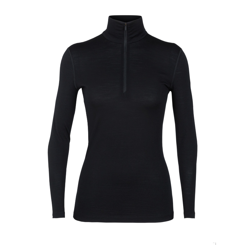 icebreaker Merino Base Layer Women's 200 Oasis Long Sleeve Half-Zip Thermal Top - Black