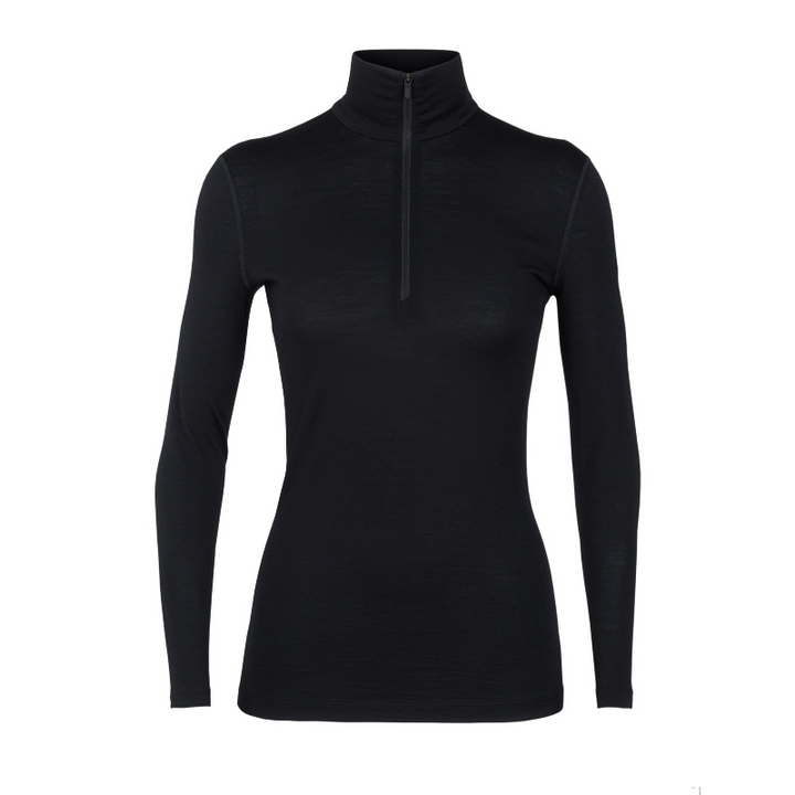 icebreaker Merino Base Layer Women's 200 Oasis Long Sleeve Half-Zip Thermal Top - Black