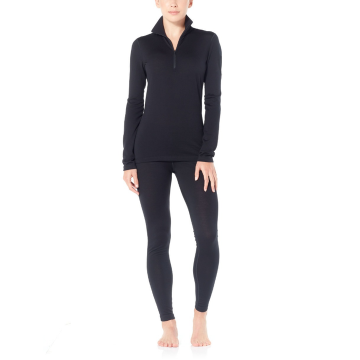 icebreaker Merino Base Layer Women's 200 Oasis Long Sleeve Half-Zip Thermal Top - Black