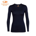 icebreaker Merino Base Layer Women's 200 Oasis Long Sleeve Crewe - Aloe, Midnight Navy