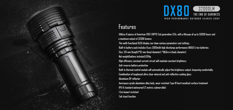 IMALENT DX80 End Of Darkness Search Flashlight 32000 Lumens (5 year warranty)